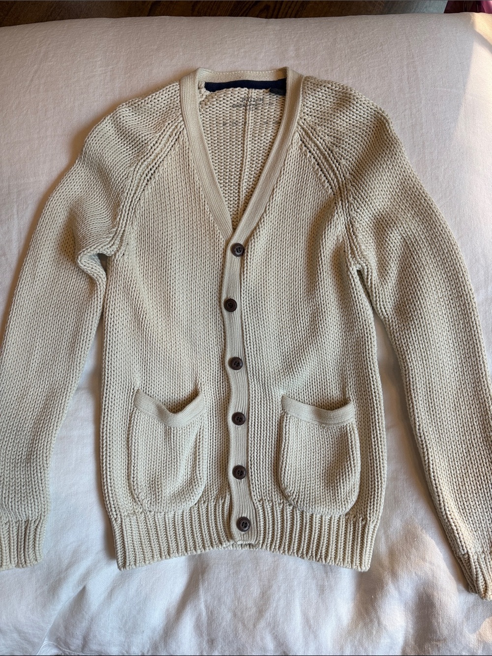 French Connection 100% Cotton Oversized Cream Knit Button-Front Cardigan - Picture 1 of 3